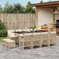 Thumbnail for 13-tlg. Garten-Essgruppe mit Kissen Beige Poly Rattan