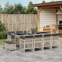 Thumbnail for 13-tlg. Garten-Essgruppe mit Kissen Hellgrau Poly Rattan