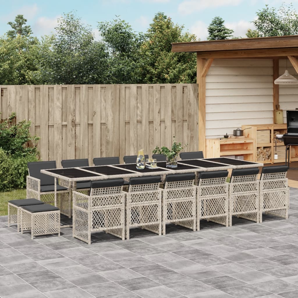 17-tlg. Garten-Essgruppe mit Kissen Hellgrau Poly Rattan