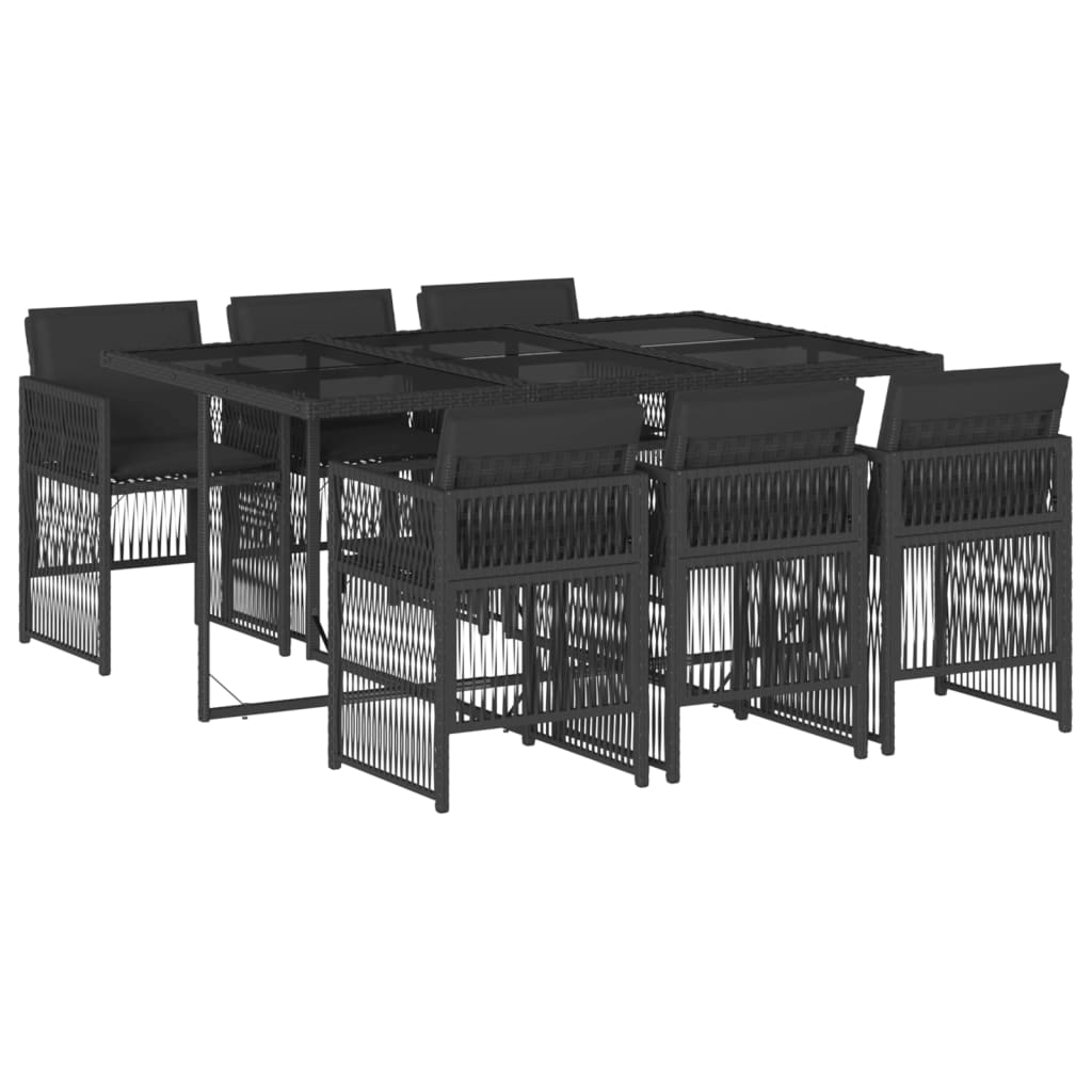7-tlg. Garten-Essgruppe mit Kissen Schwarz Poly Rattan