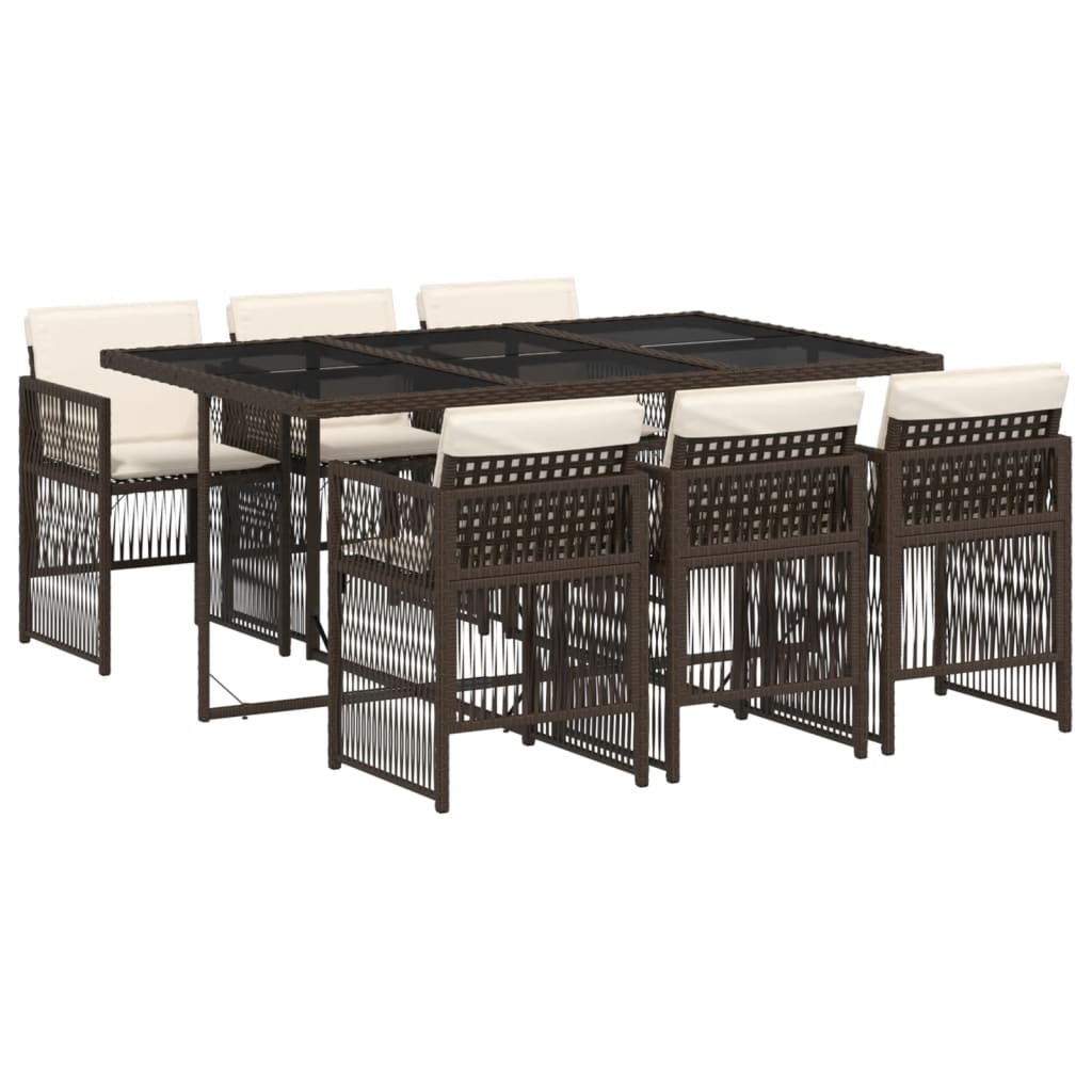 7-tlg. Garten-Essgruppe mit Kissen Braun Poly Rattan