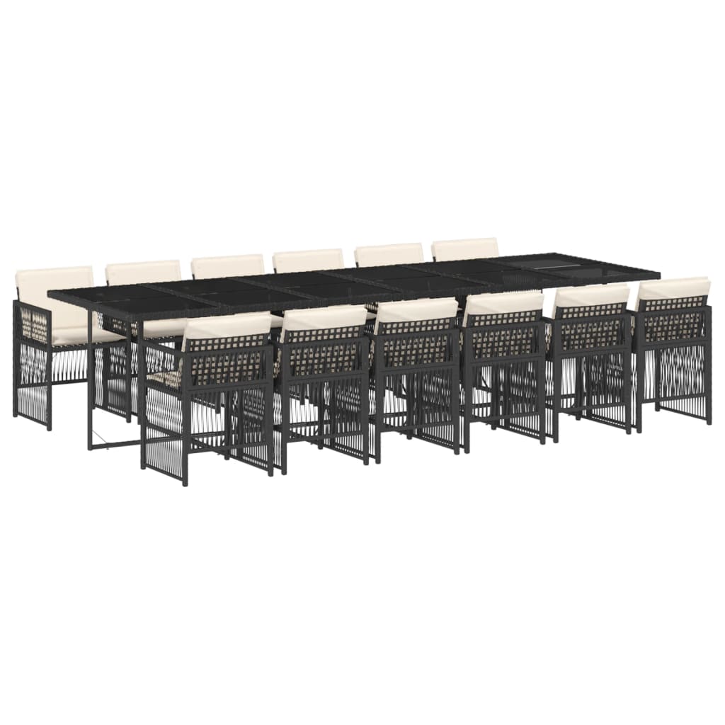 13-tlg. Garten-Essgruppe mit Kissen Schwarz Poly Rattan
