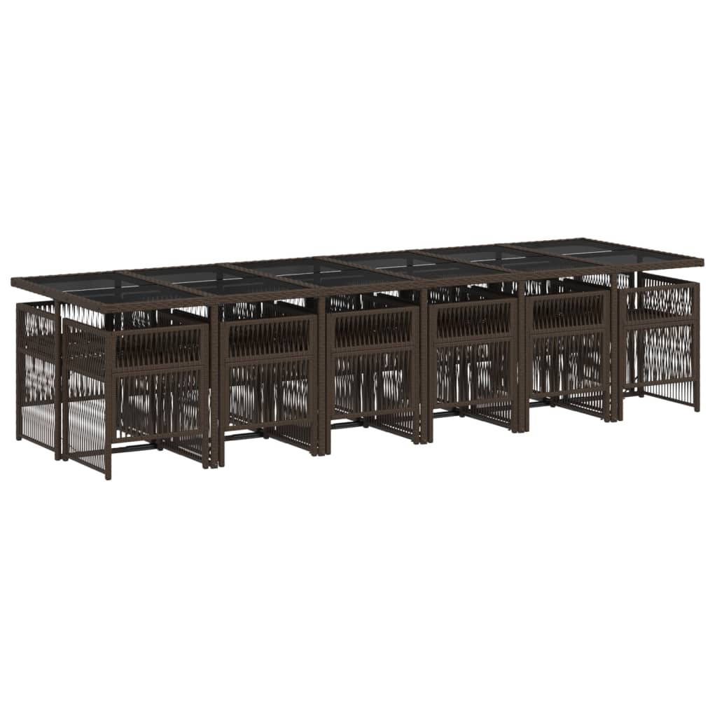 13-tlg. Garten-Essgruppe mit Kissen Braun Poly Rattan