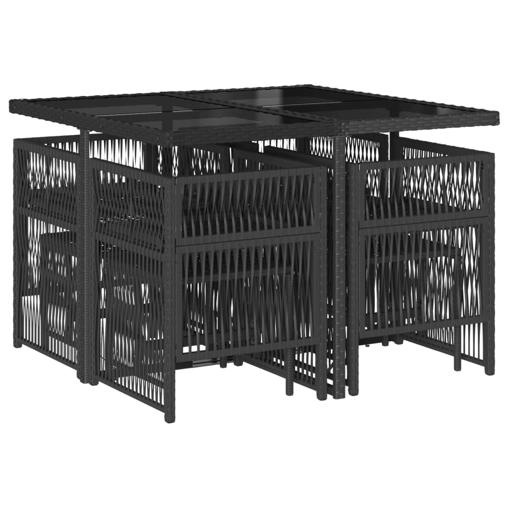 9-tlg. Garten-Essgruppe mit Kissen Schwarz Poly Rattan