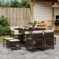 Thumbnail for 9-tlg. Garten-Essgruppe mit Kissen Braun Poly Rattan