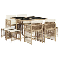 Thumbnail for 9-tlg. Garten-Essgruppe mit Kissen Beige Poly Rattan