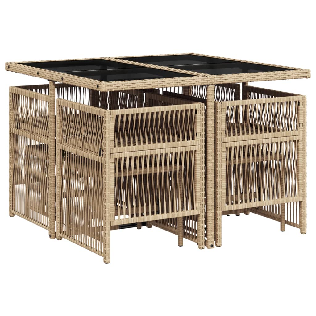 9-tlg. Garten-Essgruppe mit Kissen Beige Poly Rattan