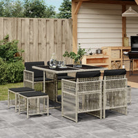 Thumbnail for 9-tlg. Garten-Essgruppe mit Kissen Hellgrau Poly Rattan