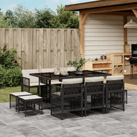 Thumbnail for 11-tlg. Garten-Essgruppe mit Kissen Schwarz Poly Rattan