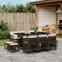 Thumbnail for 11-tlg. Garten-Essgruppe mit Kissen Braun Poly Rattan