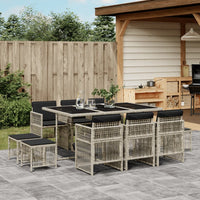 Thumbnail for 11-tlg. Garten-Essgruppe mit Kissen Hellgrau Poly Rattan