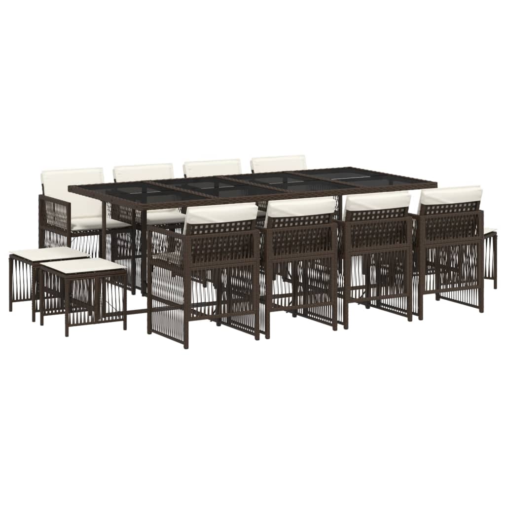 13-tlg. Garten-Essgruppe mit Kissen Braun Poly Rattan