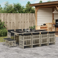 Thumbnail for 13-tlg. Garten-Essgruppe mit Kissen Hellgrau Poly Rattan