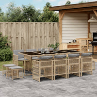 Thumbnail for 13-tlg. Garten-Essgruppe mit Kissen Beigemischung Poly Rattan