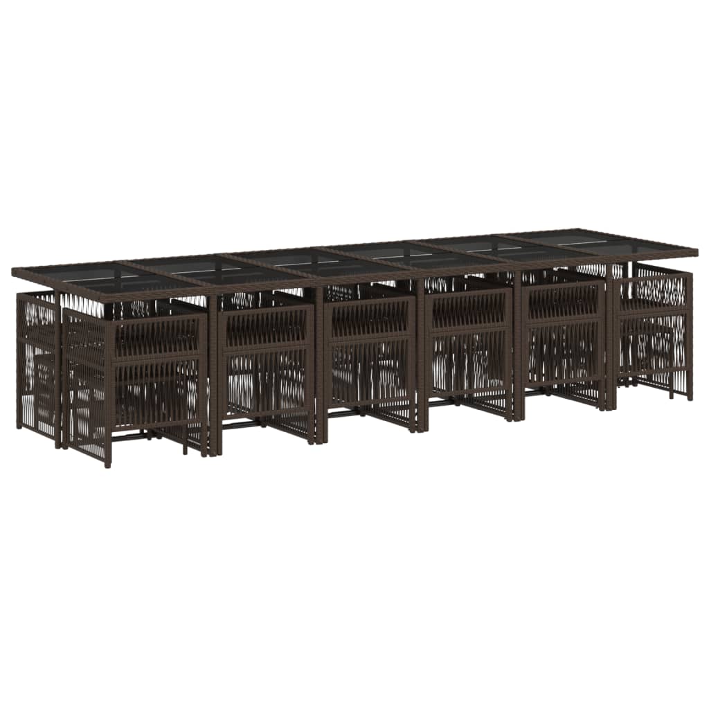 17-tlg. Garten-Essgruppe mit Kissen Braun Poly Rattan