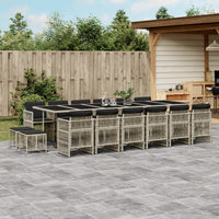 Thumbnail for 17-tlg. Garten-Essgruppe mit Kissen Hellgrau Poly Rattan