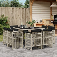 Thumbnail for 9-tlg. Garten-Essgruppe mit Kissen Hellgrau Poly Rattan