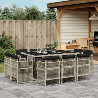 Thumbnail for 11-tlg. Garten-Essgruppe mit Kissen Hellgrau Poly Rattan