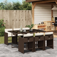 Thumbnail for 7-tlg. Garten-Essgruppe mit Kissen Braun Poly Rattan