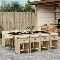 Thumbnail for 9-tlg. Garten-Essgruppe mit Kissen Beige Poly Rattan
