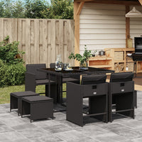 Thumbnail for 9-tlg. Garten-Essgruppe mit Kissen Schwarz Poly Rattan