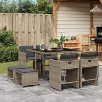 Thumbnail for 9-tlg. Garten-Essgruppe mit Kissen Grau Poly Rattan