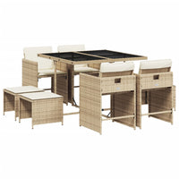 Thumbnail for 9-tlg. Garten-Essgruppe mit Kissen Beige Poly Rattan