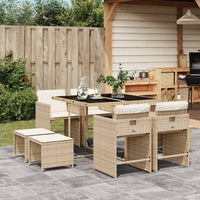 Thumbnail for 9-tlg. Garten-Essgruppe mit Kissen Beige Poly Rattan