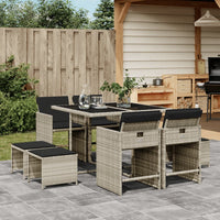 Thumbnail for 9-tlg. Garten-Essgruppe mit Kissen Hellgrau Poly Rattan