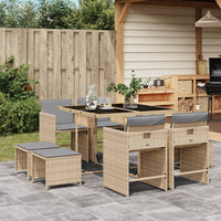 Thumbnail for 9-tlg. Garten-Essgruppe mit Kissen Beigemischung Poly Rattan