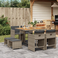 Thumbnail for 9-tlg. Garten-Essgruppe mit Kissen Grau Poly Rattan