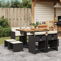 Thumbnail for 9-tlg. Garten-Essgruppe mit Kissen Schwarz Poly Rattan