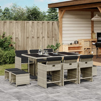 Thumbnail for 11-tlg. Garten-Essgruppe mit Kissen Hellgrau Poly Rattan