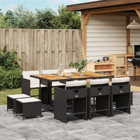 Thumbnail for 11-tlg. Garten-Essgruppe mit Kissen Schwarz Poly Rattan