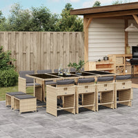 Thumbnail for 13-tlg. Garten-Essgruppe mit Kissen Beigemischung Poly Rattan