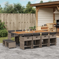 Thumbnail for 13-tlg. Garten-Essgruppe mit Kissen Grau Poly Rattan