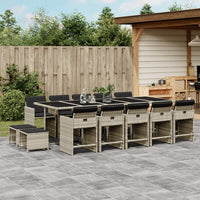 Thumbnail for 15-tlg. Garten-Essgruppe mit Kissen Hellgrau Poly Rattan