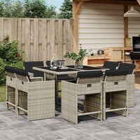 Thumbnail for 9-tlg. Garten-Essgruppe mit Kissen Hellgrau Poly Rattan