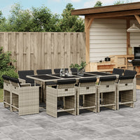 Thumbnail for 13-tlg. Garten-Essgruppe mit Kissen Hellgrau Poly Rattan