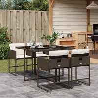 Thumbnail for 5-tlg. Garten-Essgruppe mit Kissen Braun Poly Rattan