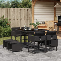 Thumbnail for 9-tlg. Garten-Essgruppe mit Kissen Schwarz Poly Rattan