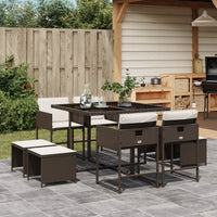 Thumbnail for 9-tlg. Garten-Essgruppe mit Kissen Braun Poly Rattan