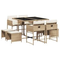 Thumbnail for 9-tlg. Garten-Essgruppe mit Kissen Beige Poly Rattan