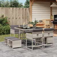 Thumbnail for 9-tlg. Garten-Essgruppe mit Kissen Hellgrau Poly Rattan