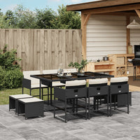 Thumbnail for 11-tlg. Garten-Essgruppe mit Kissen Schwarz Poly Rattan