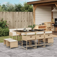 Thumbnail for 11-tlg. Garten-Essgruppe mit Kissen Beige Poly Rattan