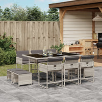 Thumbnail for 11-tlg. Garten-Essgruppe mit Kissen Hellgrau Poly Rattan
