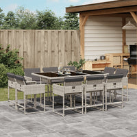 Thumbnail for 11-tlg. Garten-Essgruppe mit Kissen Hellgrau Poly Rattan