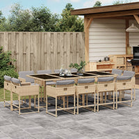 Thumbnail for 13-tlg. Garten-Essgruppe mit Kissen Beigemischung Poly Rattan
