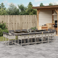 Thumbnail for 15-tlg. Garten-Essgruppe mit Kissen Hellgrau Poly Rattan